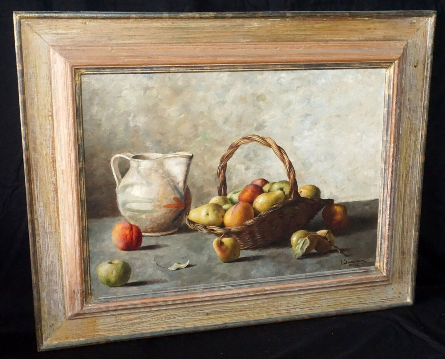 Vintage Italy Oil Painting Still Life w Fruit by Giordano Becciani (b.1916)(AHB)