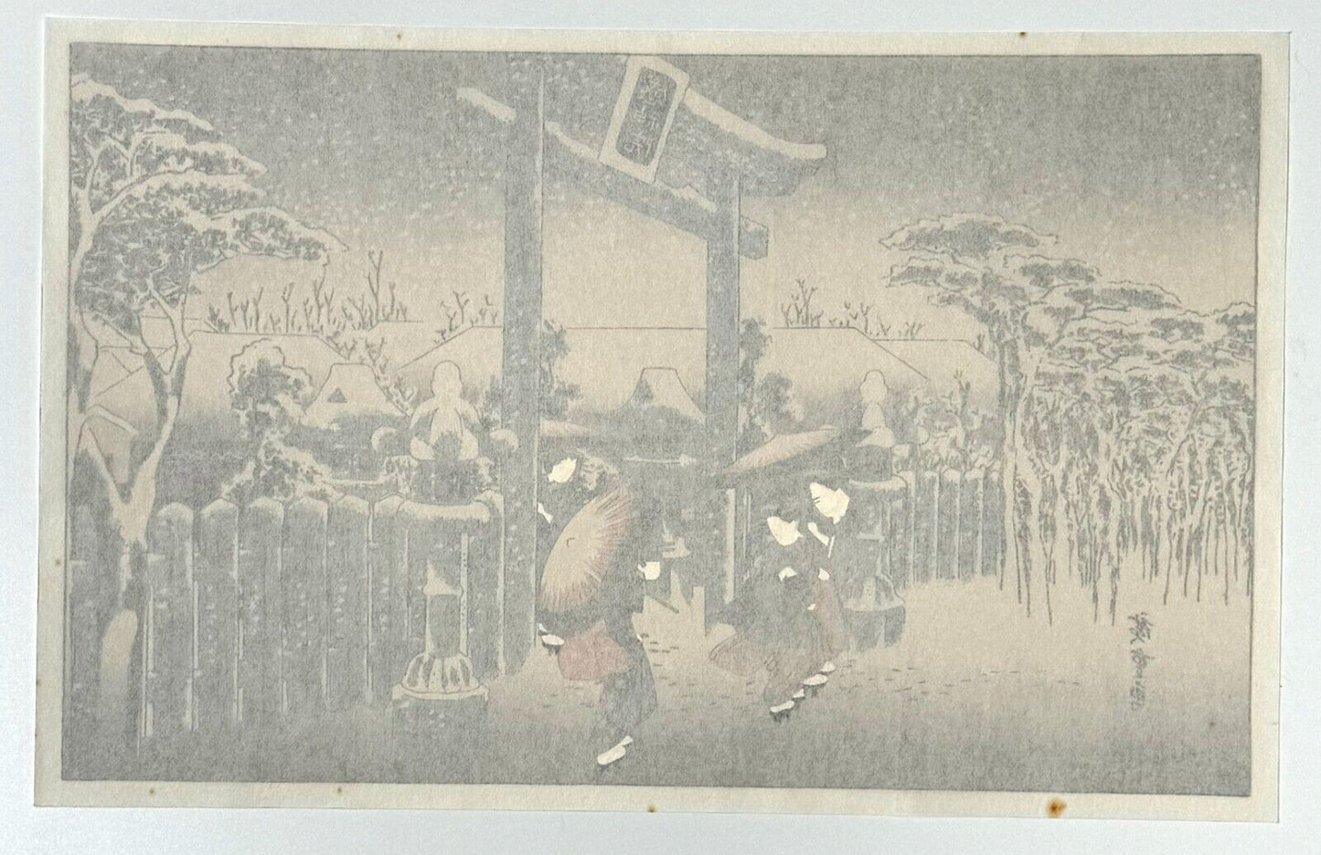 Vintage Japanese Woodblock "Gion Shrine in Snow" By Utagawa Hiroshige (KiL)