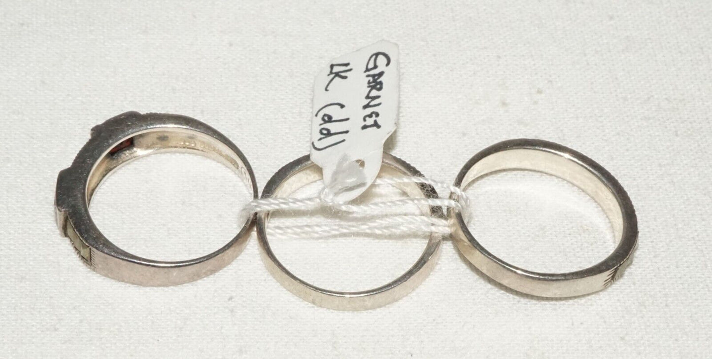 3Pc Thai Sterling Silver Rings Sz.6/6.25 Marcasite & Garnet Accents (KiL)