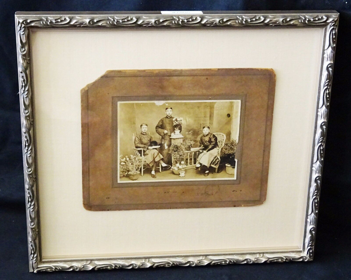 1900 Chinese Framed B&W Photo "Three Brothers in Robes" by unmarked (Mil) #7805