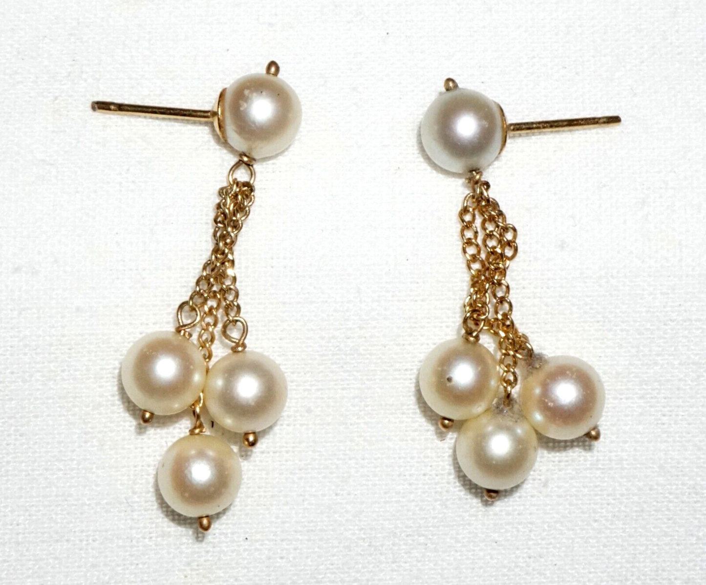 Pair Vintage 14k Yellow Gold Stud Earrings w. Dangle 8x Pearl Accents (GeB)#8