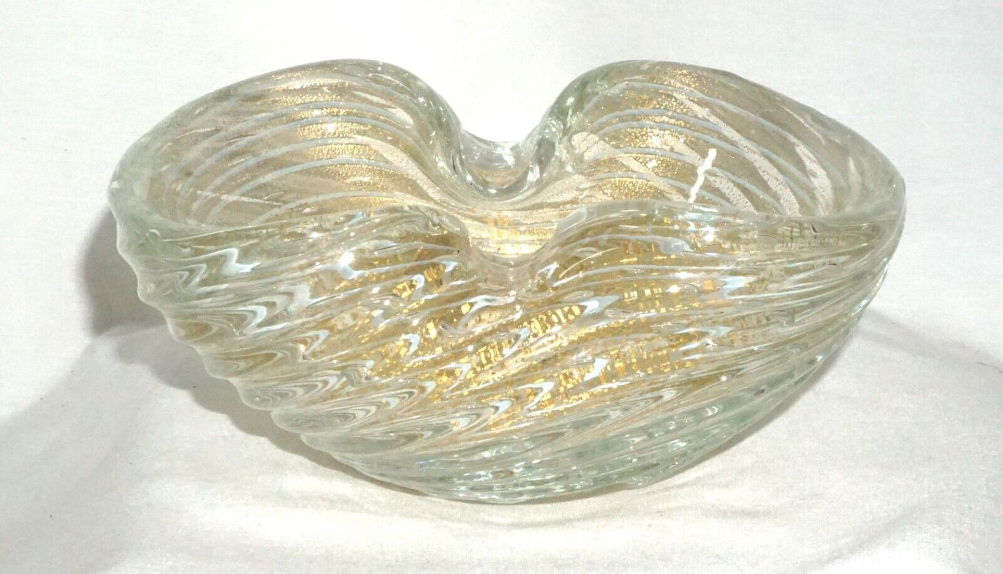 Vintage Italian Barovier Toso Zerati Gold Swirl Murano Glass Pinched Bowl (MiM)