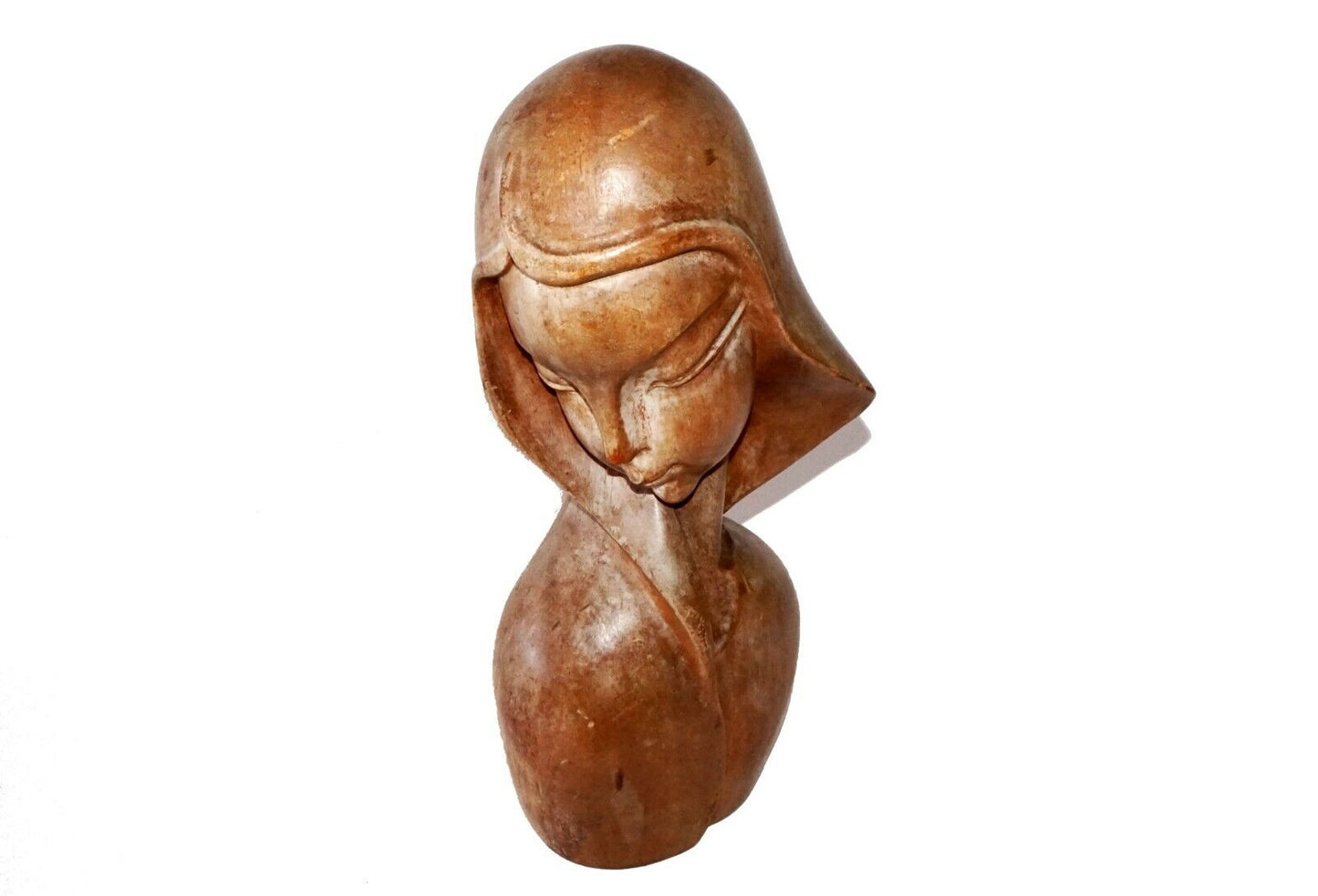 1940s Art Deco Hawaiian Madonna Bust Monekypod Wood Carving (***)