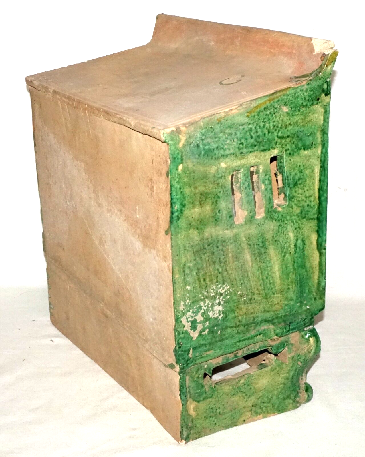 Antique Chinese Ming Green & Yellow Glazed Stoneware Mini Bed in Box (UVi)#11 IC