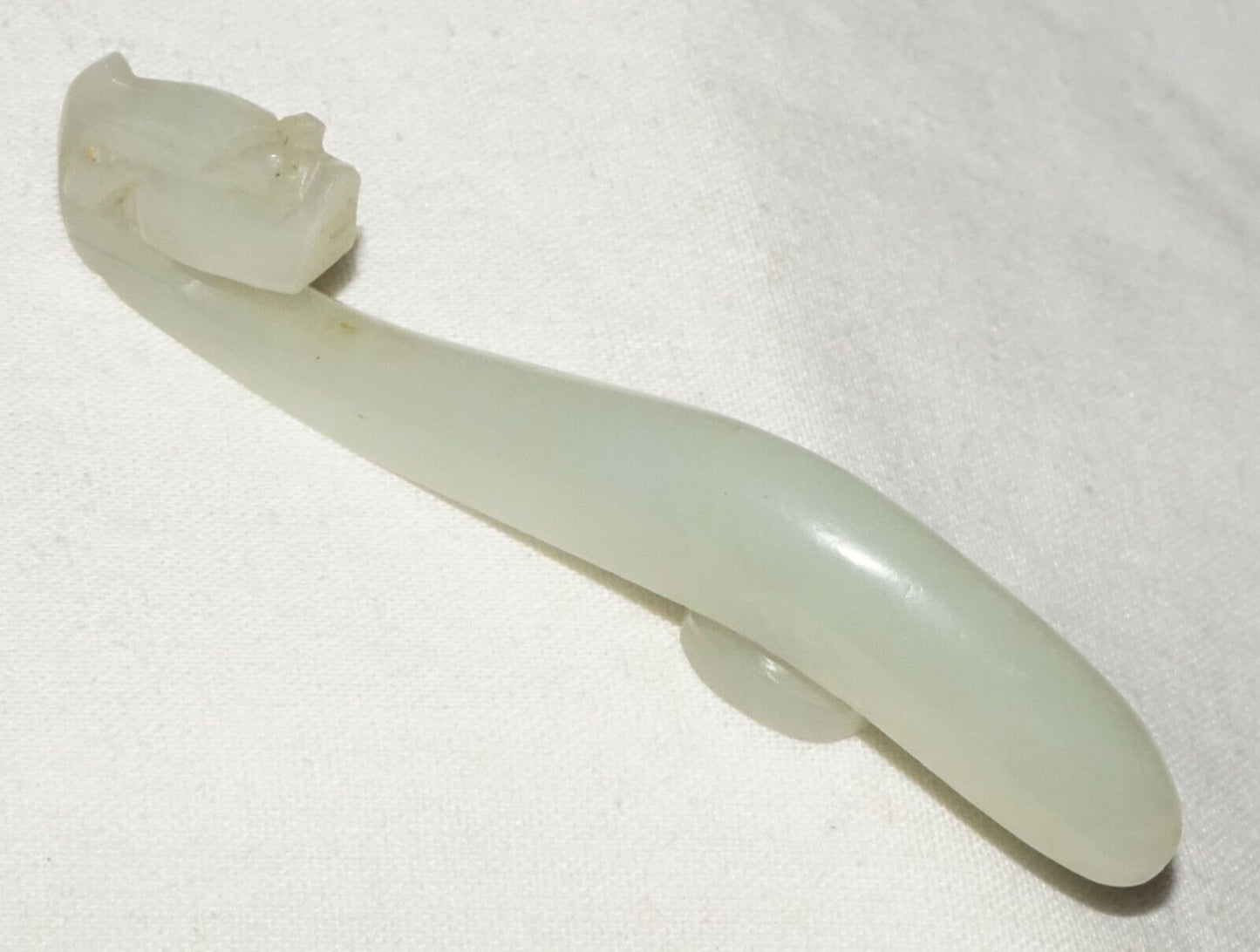 Antique Chinese Grey Green Nephrite Jade Dragon Belt Hook (UVi)#4