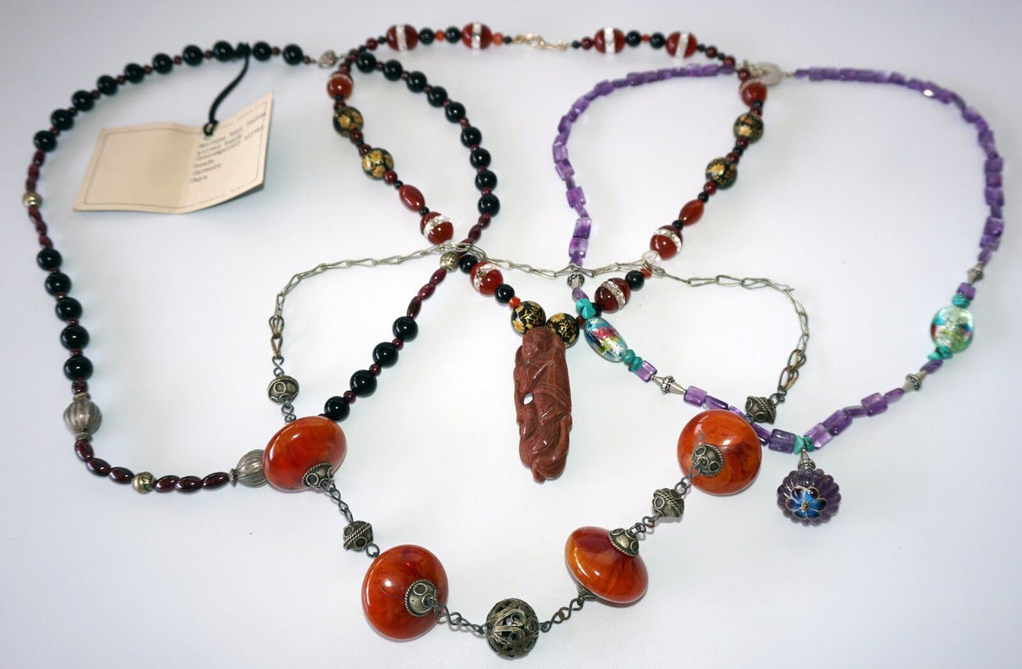 4x Mixed Bead Necklaces w Onyx, Crystal, Silver, Enamel by Yasue Yamada (Yam)#14