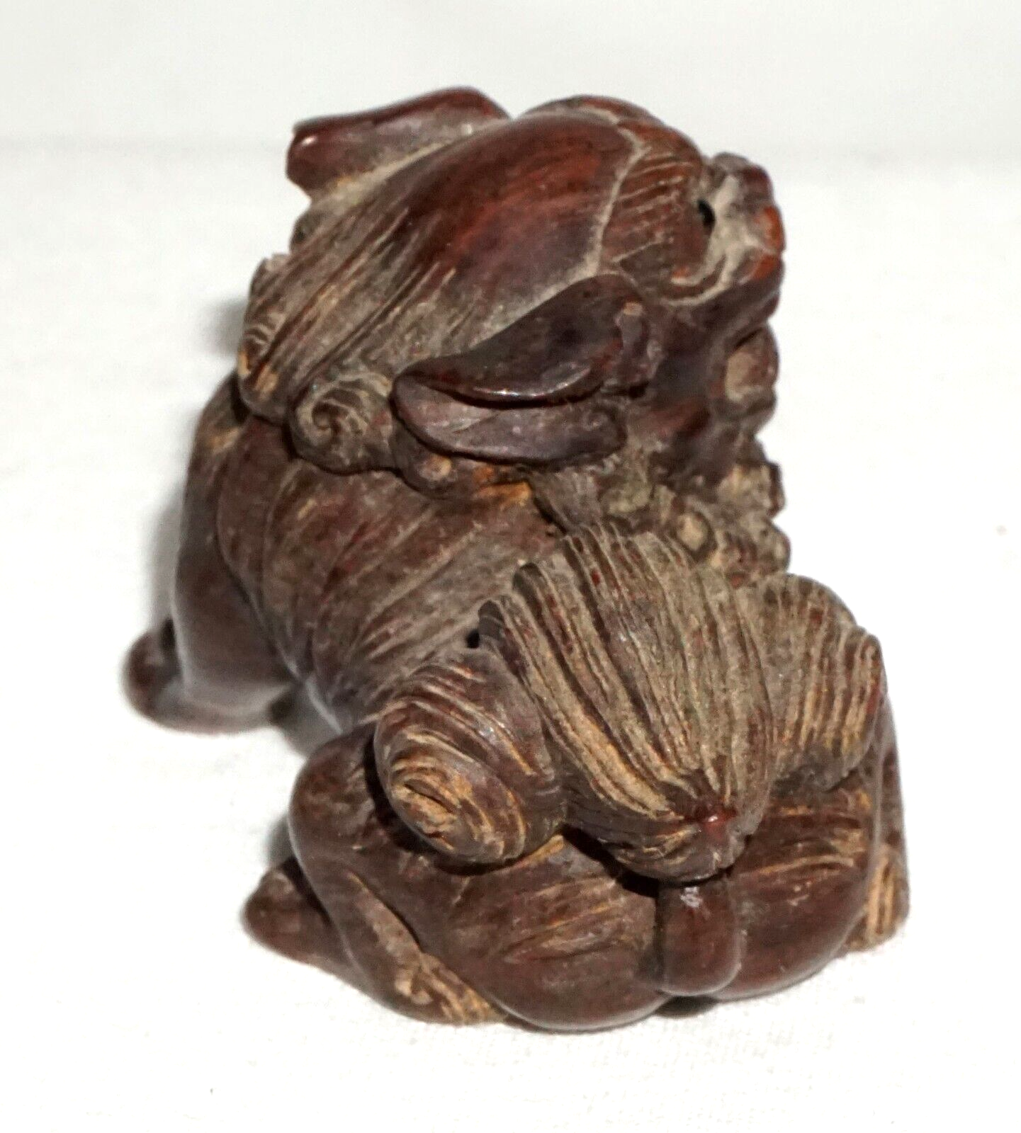 Vintage Japanese Carved Dark Wood Netsuke Lion Dog Foo Dog (FeH