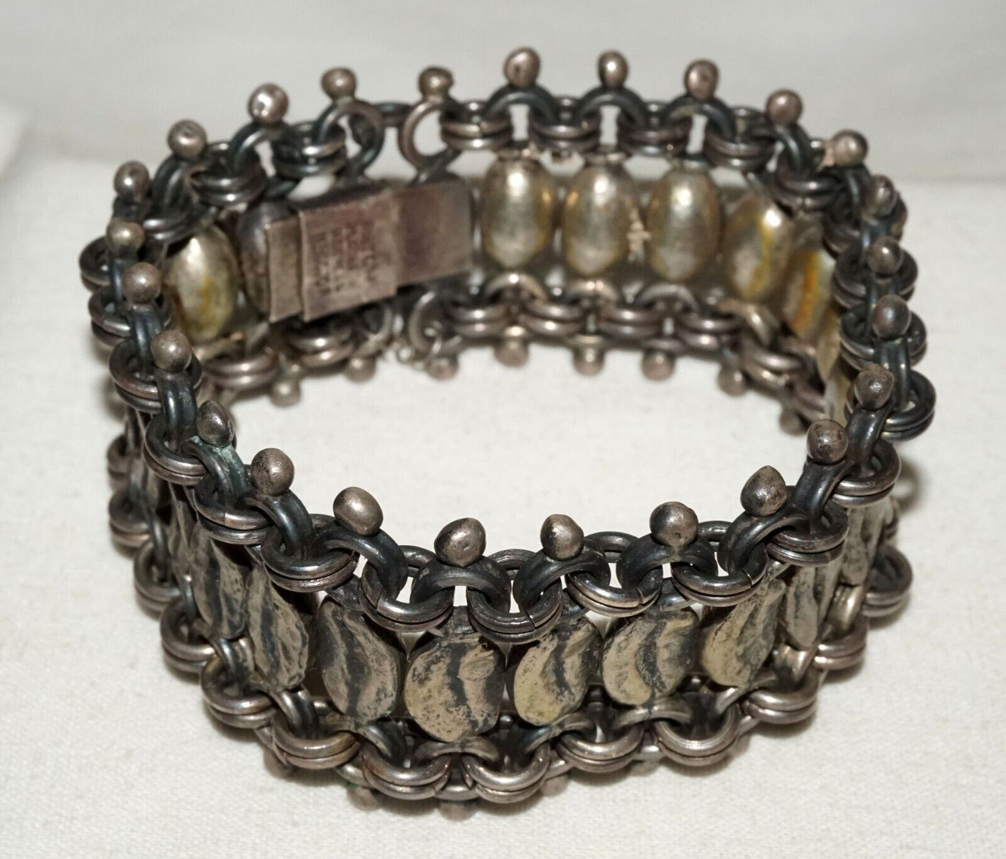 Vintage Mexican Heavy Sterling Silver Link Bracelet signed Anton Plata (LeS)L24