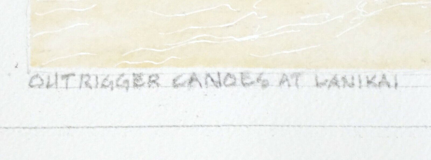 Hawaii Watercolor Painting Outrigger Canoes at Lanikai by Larry Segedin #166