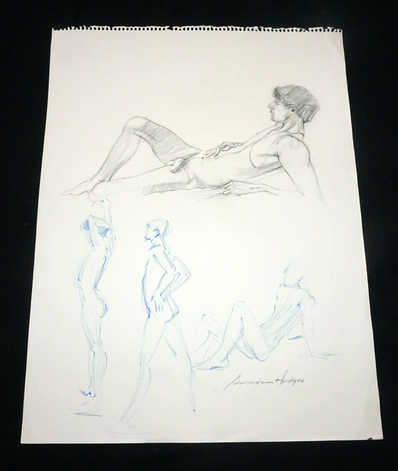 Hawaii Black Conte Drawing Male Nude Study Snowden Hodges (Sho)#9