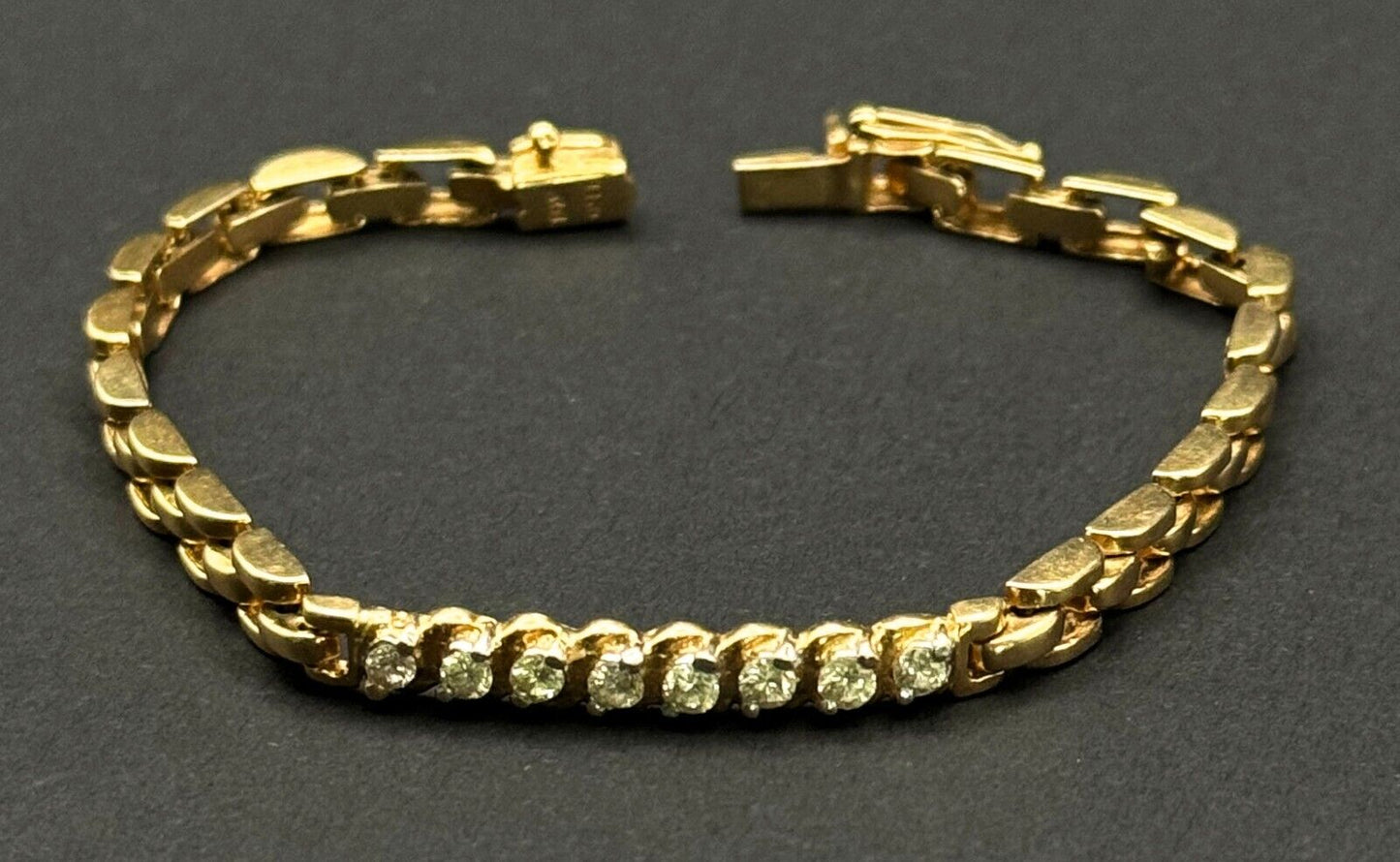 Vtg 14k Yellow Gold Link Bracelet 7.5 " w 8 Diamond Accents & Safety Clasp (MeK)