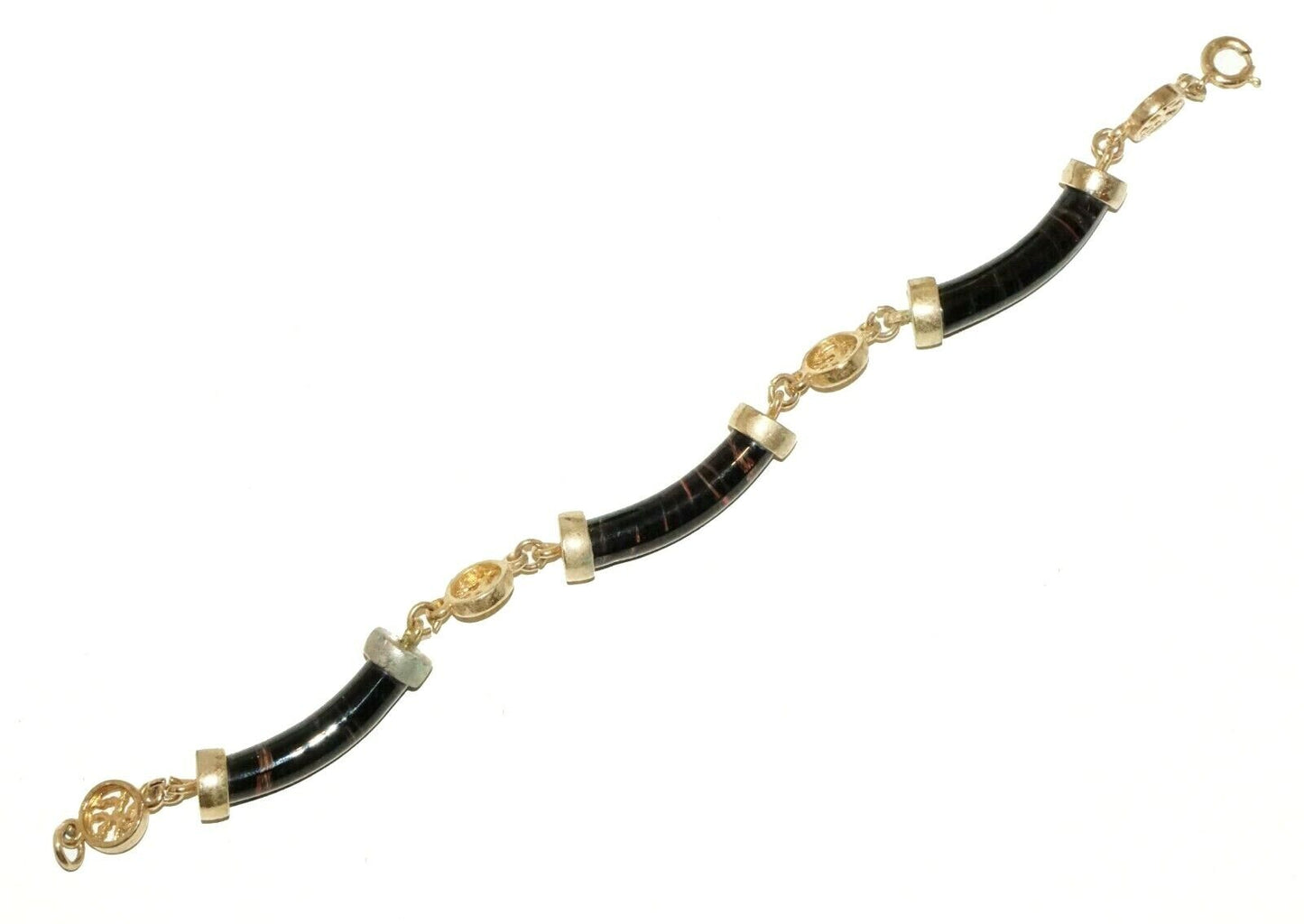 Chinese Gold-plated Black Coral Sectional Bracelet w. Character Motif (BrM)#7