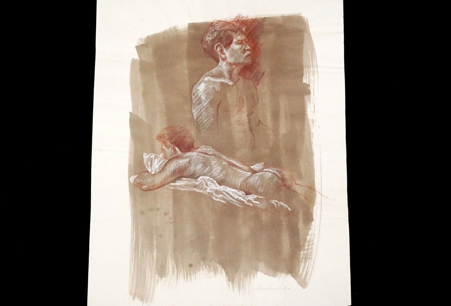 Hawaii Mixed Media WC Wash Drawing Painting Male Nude by Snowden Hodges (Sho)