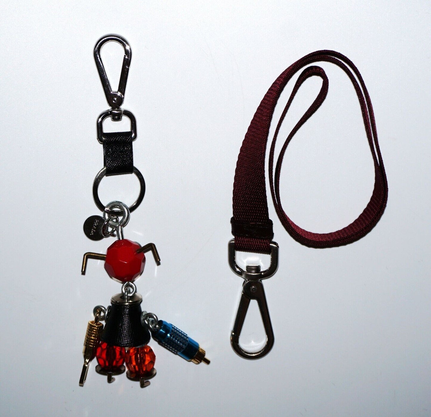 2Pc Vintage Prada Mixed Lot Men's Robot Bag Charm & Fabric Key Chain (CWo)