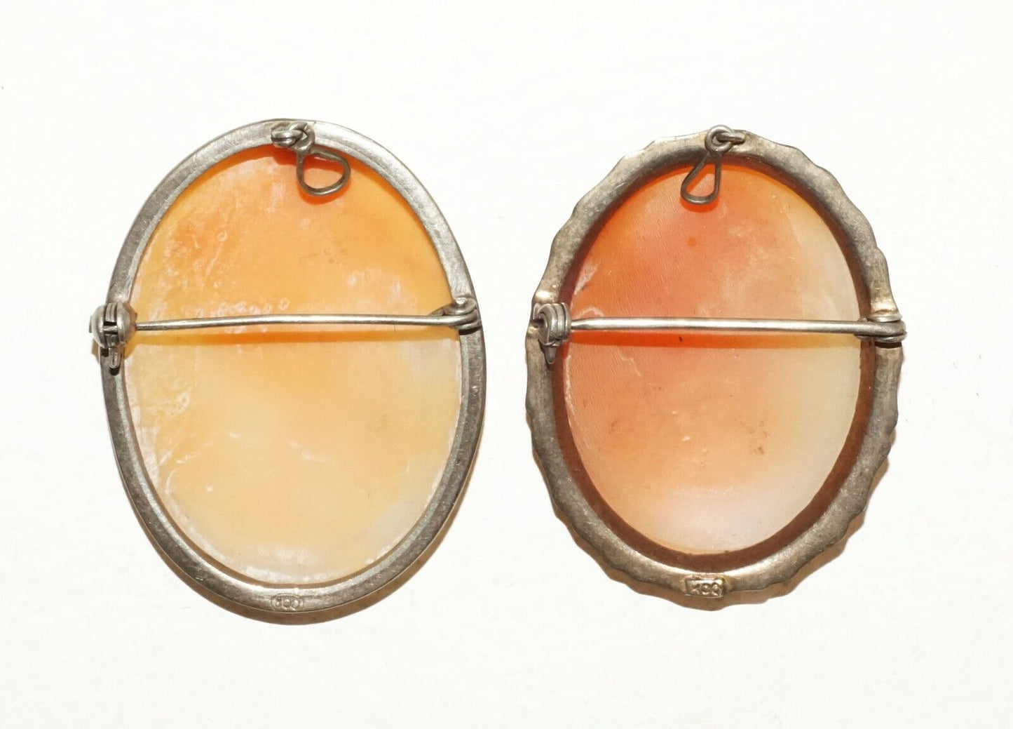 2Pc Italian 800 Silver Shell Cameo's Brooch Pendant w Female Bust Motif (HaY)#7