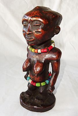 20CT Central African Tribal Ancestral Figure Carving w. Trade Bead Accents (Eic)