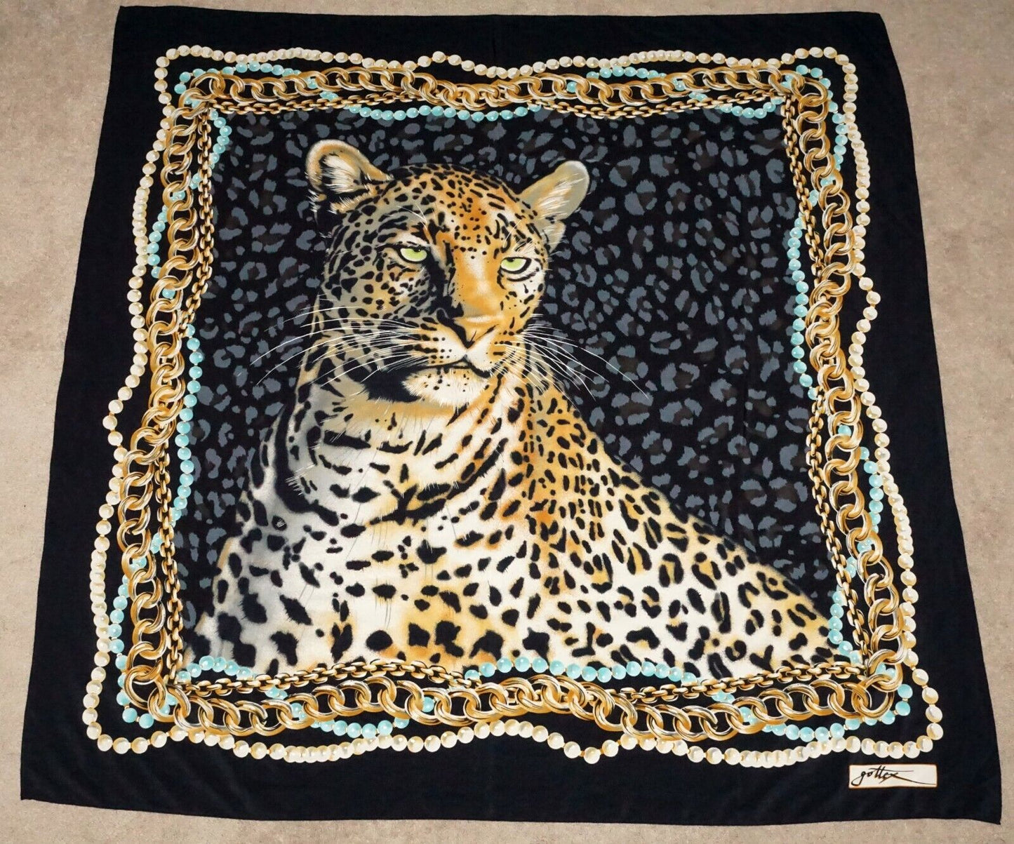 Vintage Israeli Silk Leopard Scarf Shawl Bandana 55"x 55" by Gottex (MeG)