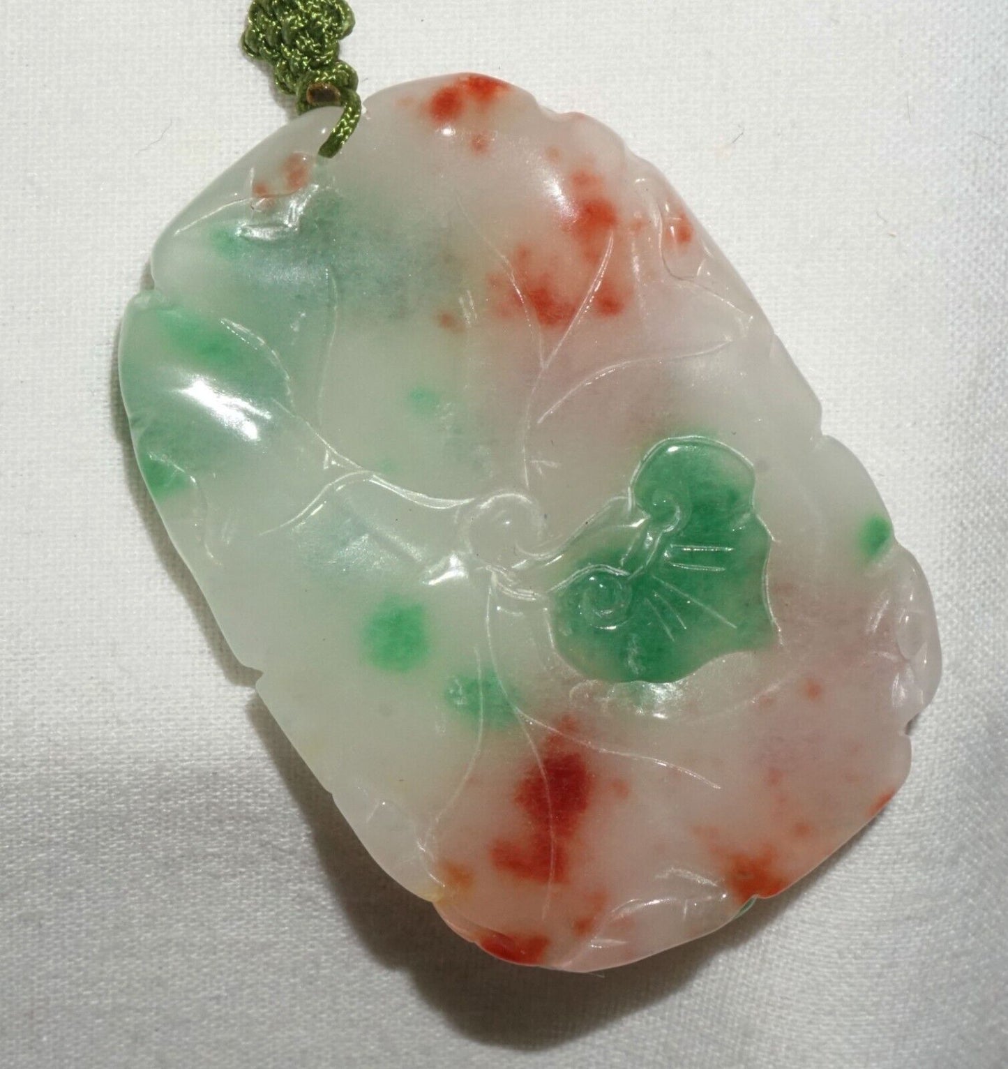 Vintage Chinese Semi Translucent Jadeite Jade Pendant w. Goldfish Motifs (---)
