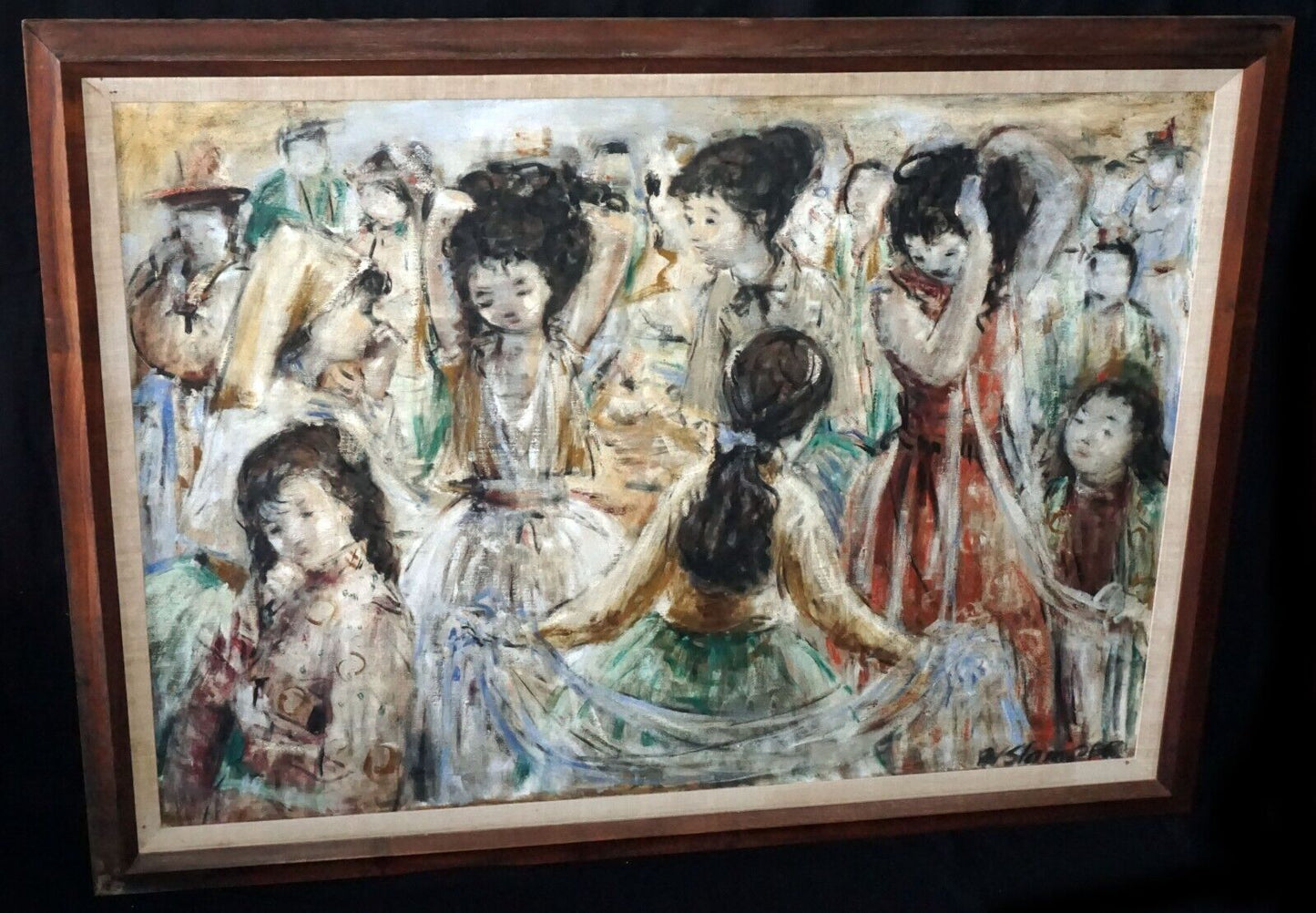 70s Hawaii Oil Painting Young Women Contest by Willson Stamper (1912-1988)(MeM)