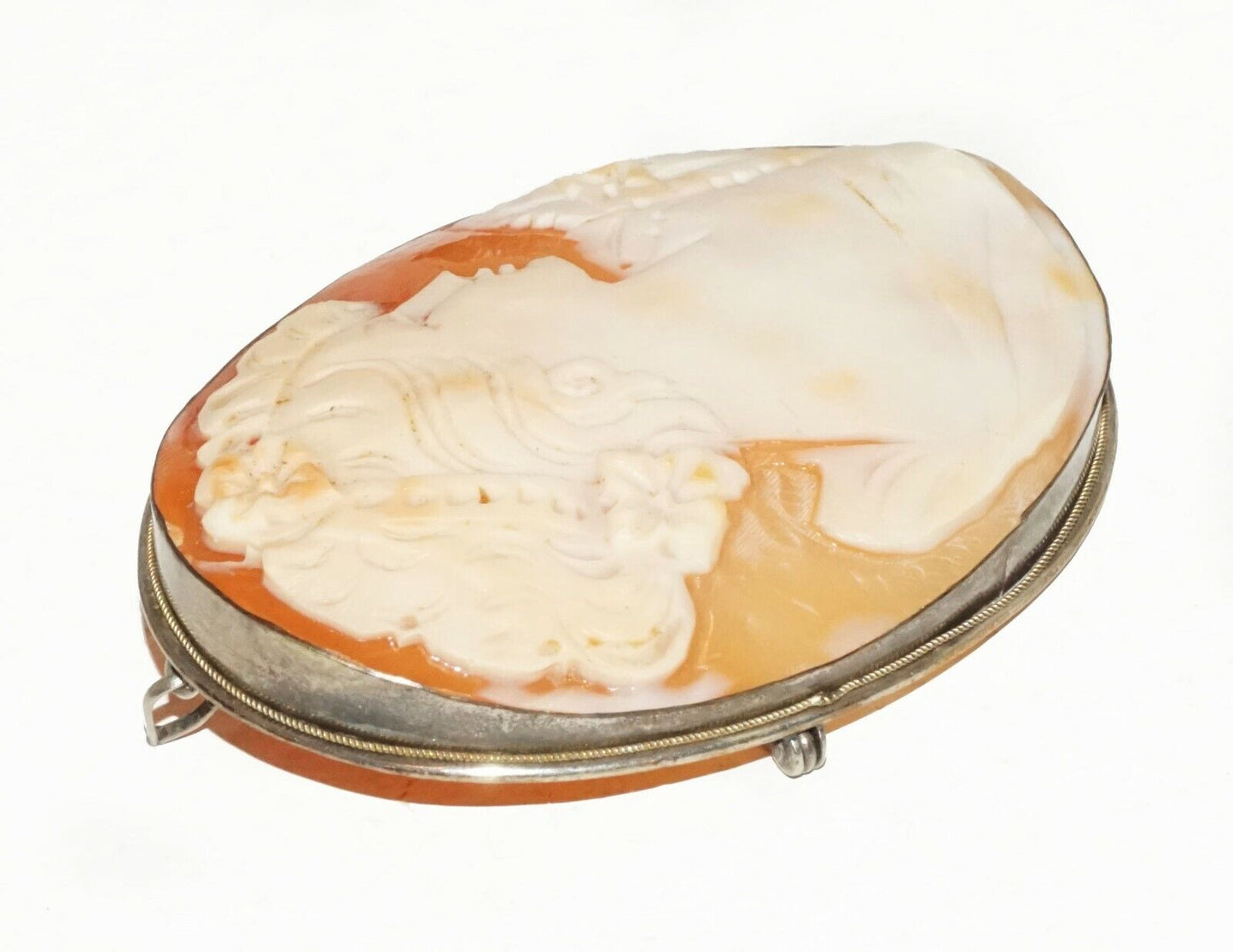 Italian Sterling Silver Shell Cameo Brooch Pendant w. Female by Giorgio (BrM)#9