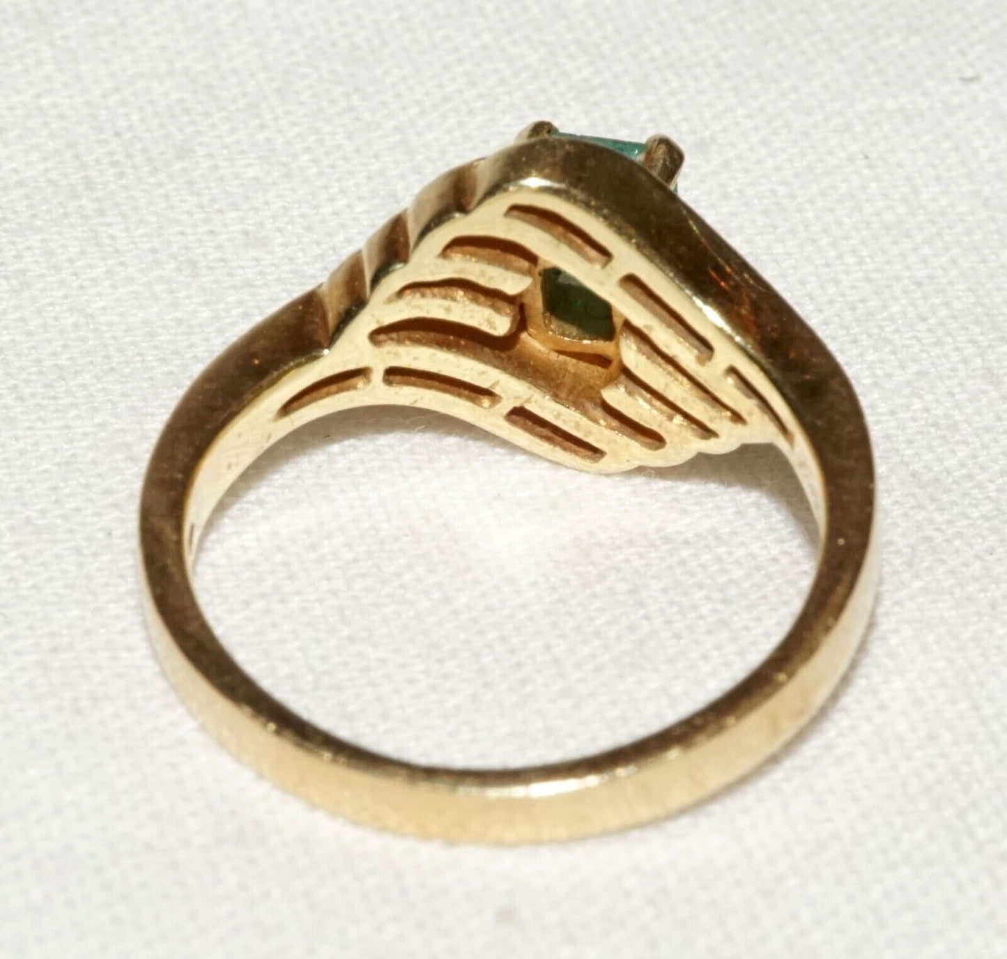 Vintage Modernist 14k Yellow Gold Ring Sz.5 w. 1x Emerald & 24x Diamonds (MHB)