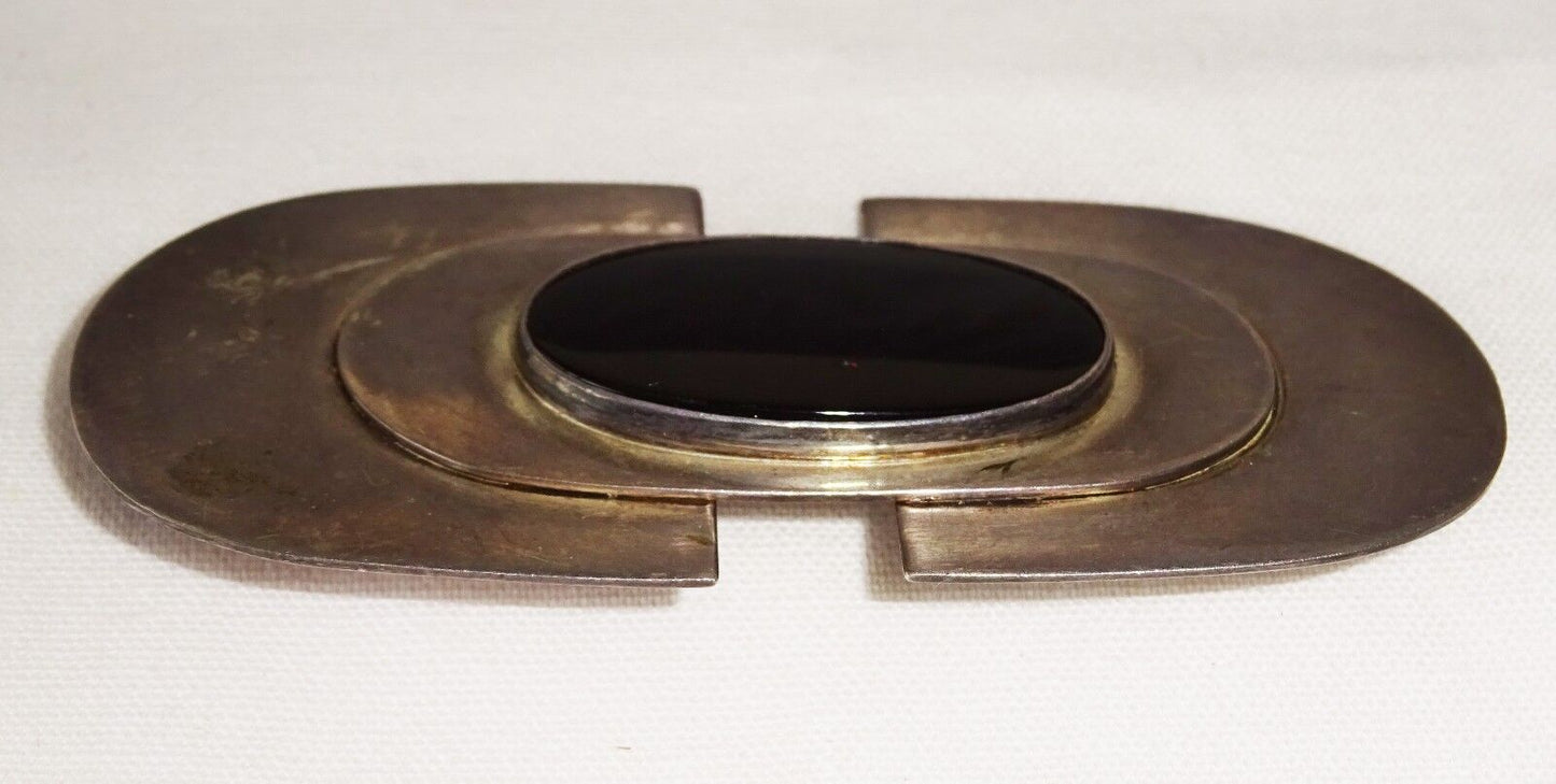 Vtg Modernist Handcrafted Sterling Silver Brooch Pin w Onyx Accent by LISL (Yir)