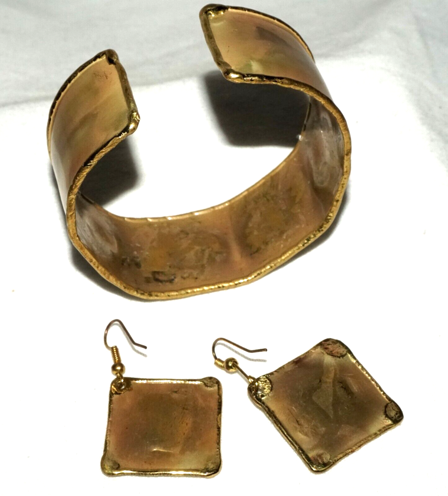 3Pc Modernist Silver & Copper & Brass Handmade Earrings & Bracelet (KoS) L13/19