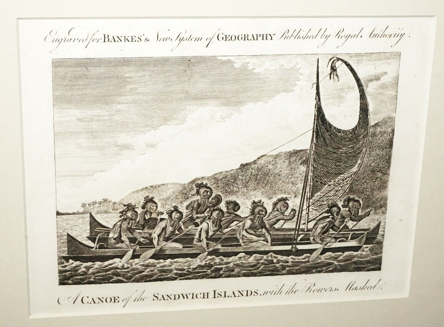 1784 English Print A Canoe Sandwich Islands, Rowers Masked by Webber (CWo)