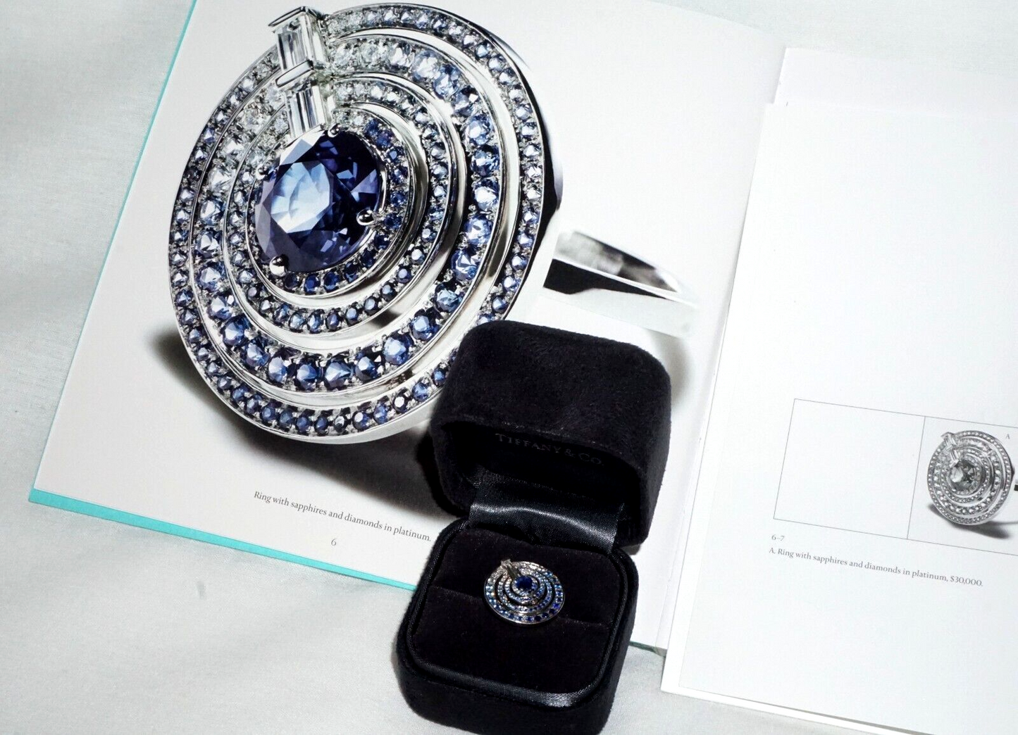 2015 New York 950 Platinum Sapphire & Diamond Ring Sz6.5 Tiffany Blue Book (InS)