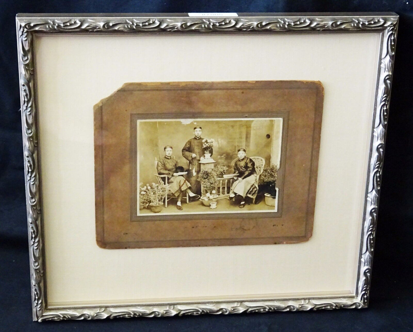 1900 Chinese Framed B&W Photo "Three Brothers in Robes" by unmarked (Mil) #7805