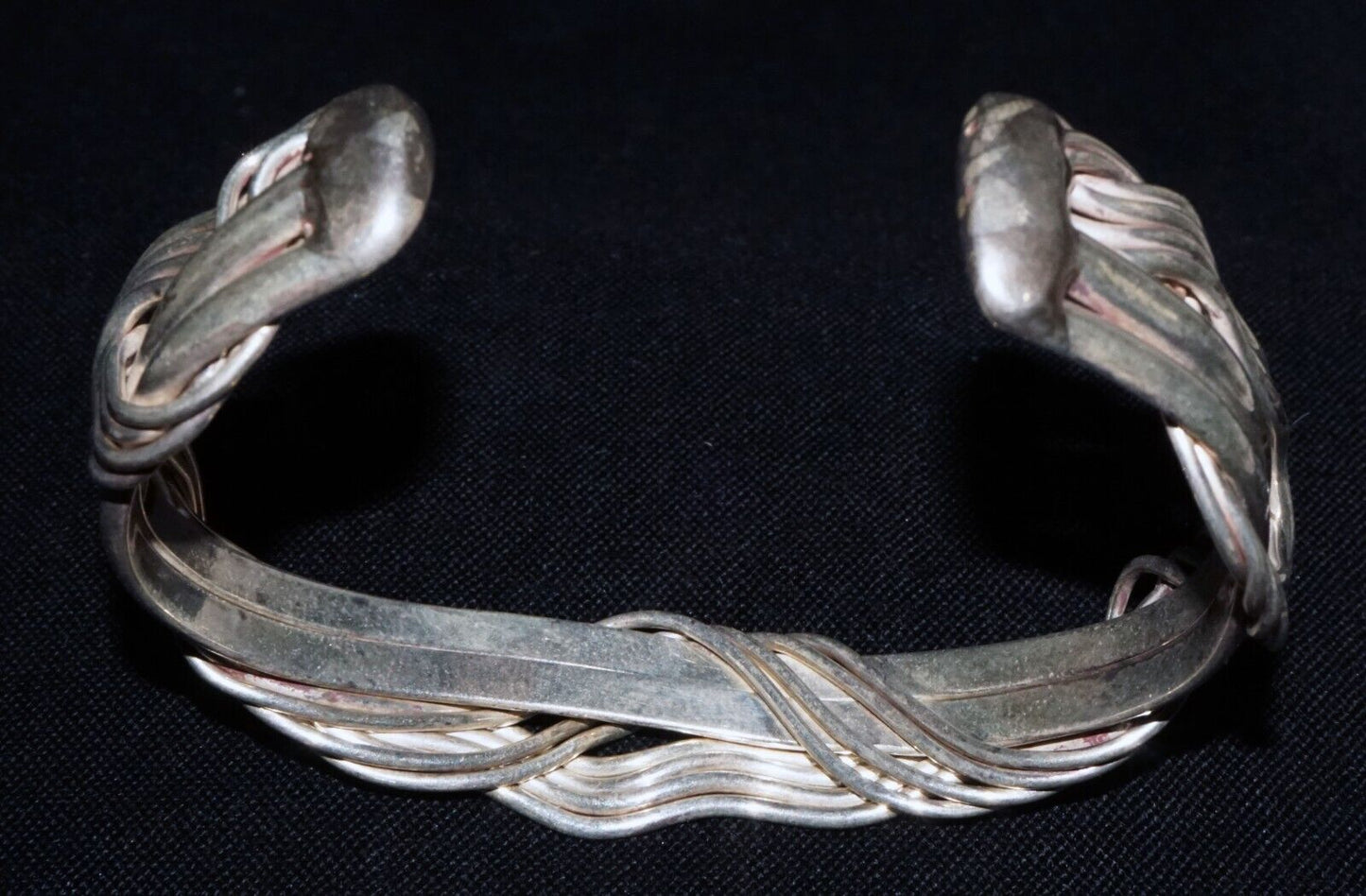 Vintage Modernist Sterling Silver Cuff Bracelet Wire & Bar Design unsigned (WoJ)