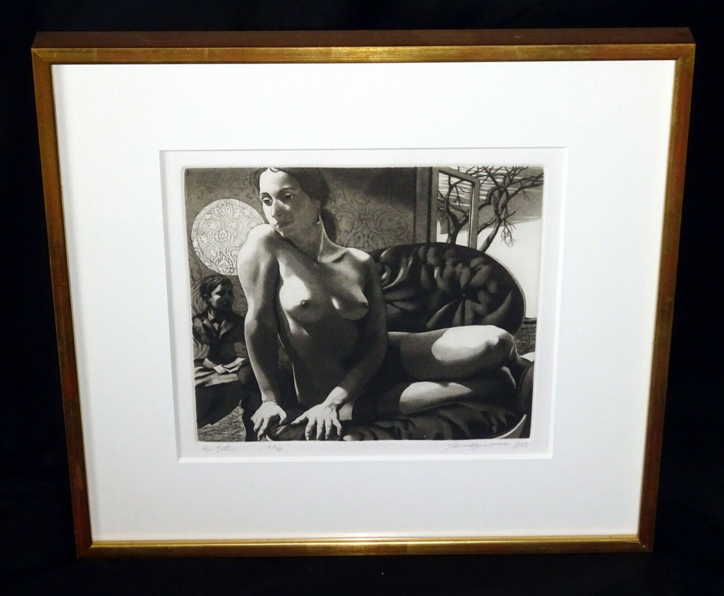 1983 US Framed Etching Print "The Letter" Female Nude by David Bumbeck (AHB)