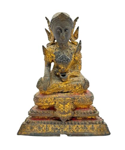 Antique Thai Gilt Bronze Buddha Statue Seated on Pedestal (MiM)