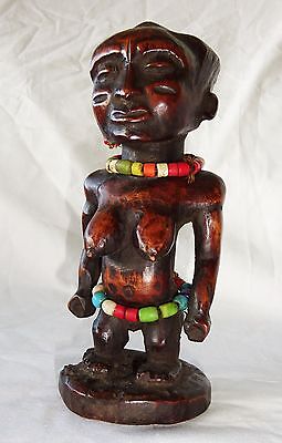 20CT Central African Tribal Ancestral Figure Carving w. Trade Bead Accents (Eic)