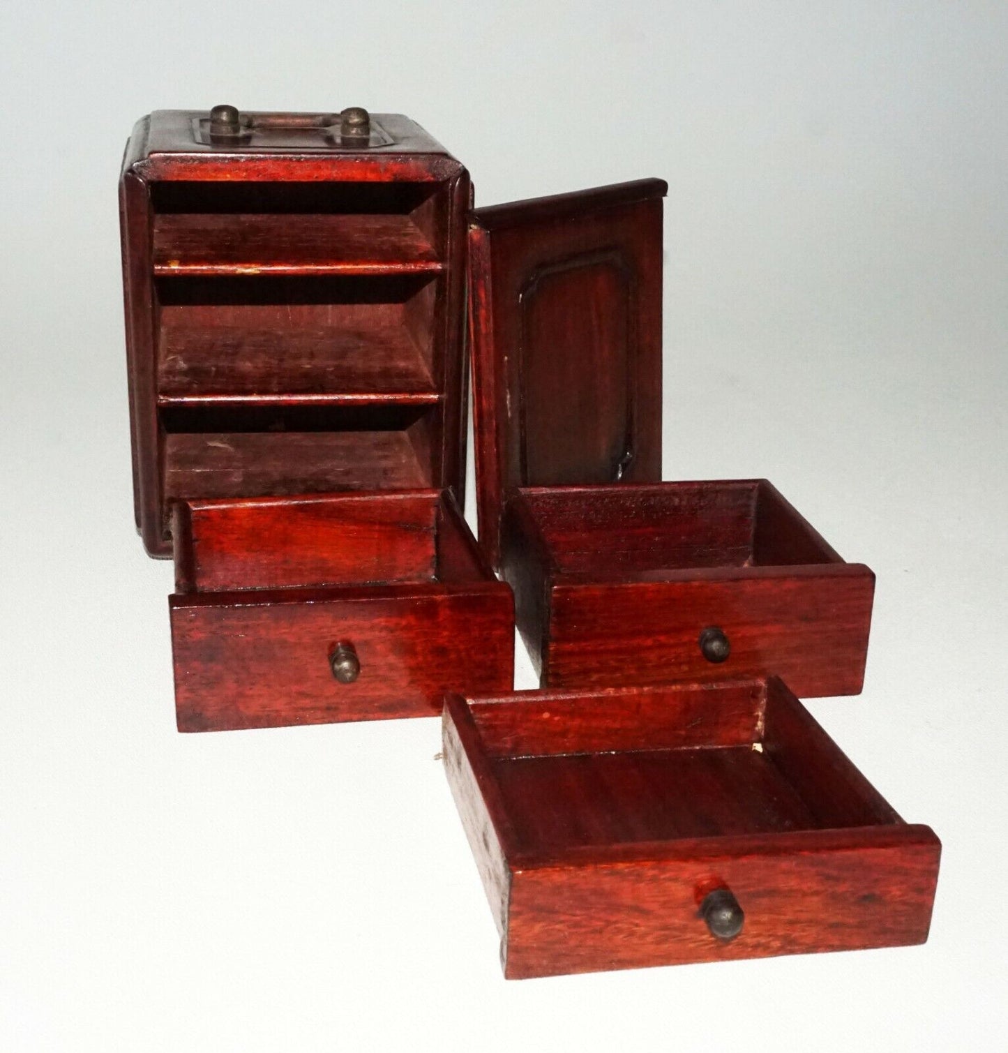 20C Chinese Hardwood 3x Drawer Mini Travel Chest w. Handle (CWo)