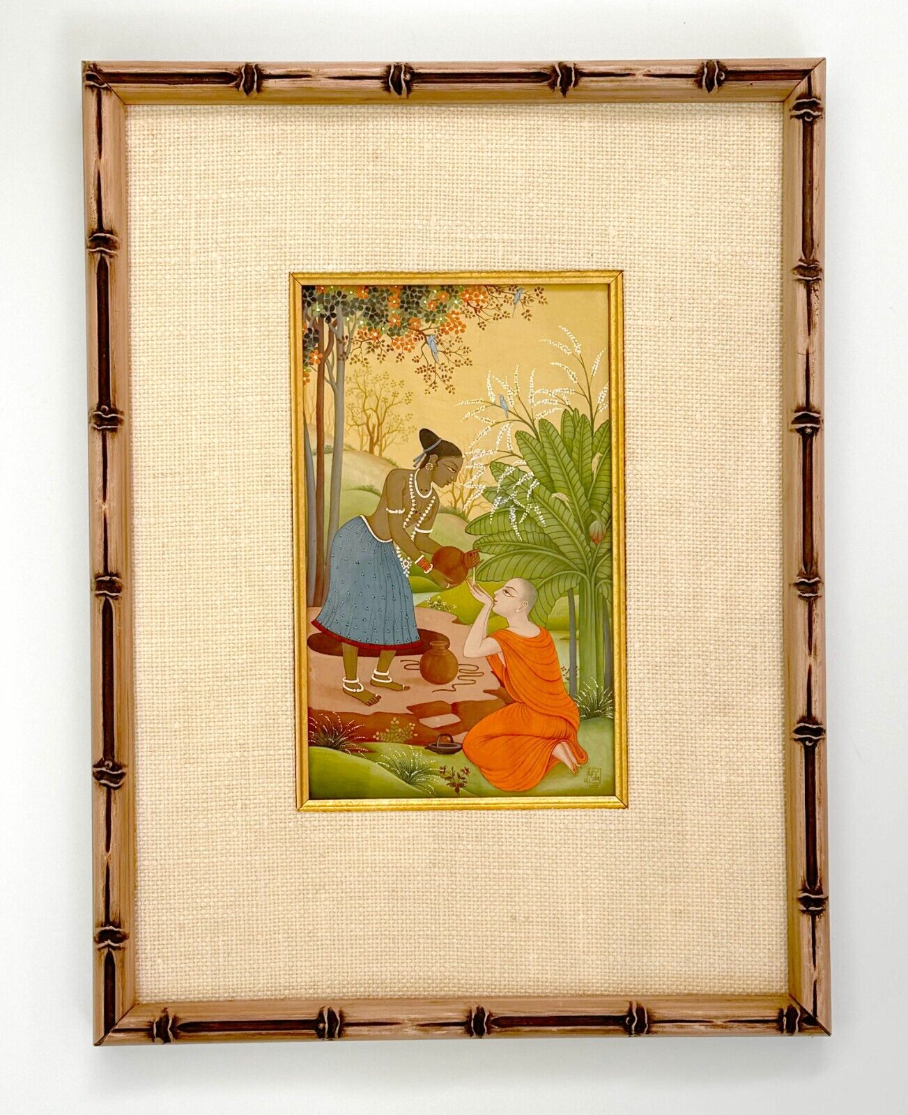 Vintage Indian Budhhist Painting of "Untouchable Woman" Prokrithi & Monk (KuK)