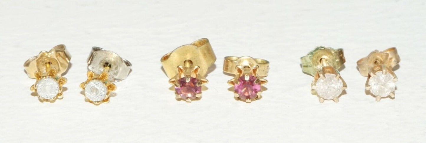 7x Pairs Stud Earrings w. Onyx Diamonds Jade Amethyst & Synthetic Gems (BrM)#41