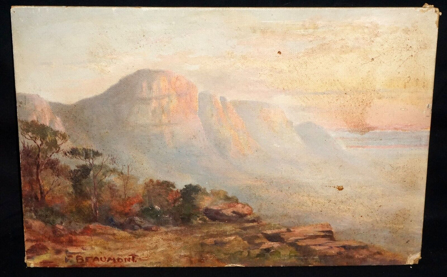 Vintage South Western Oil Painting Mountain Landscape by F. Beaumont (New)