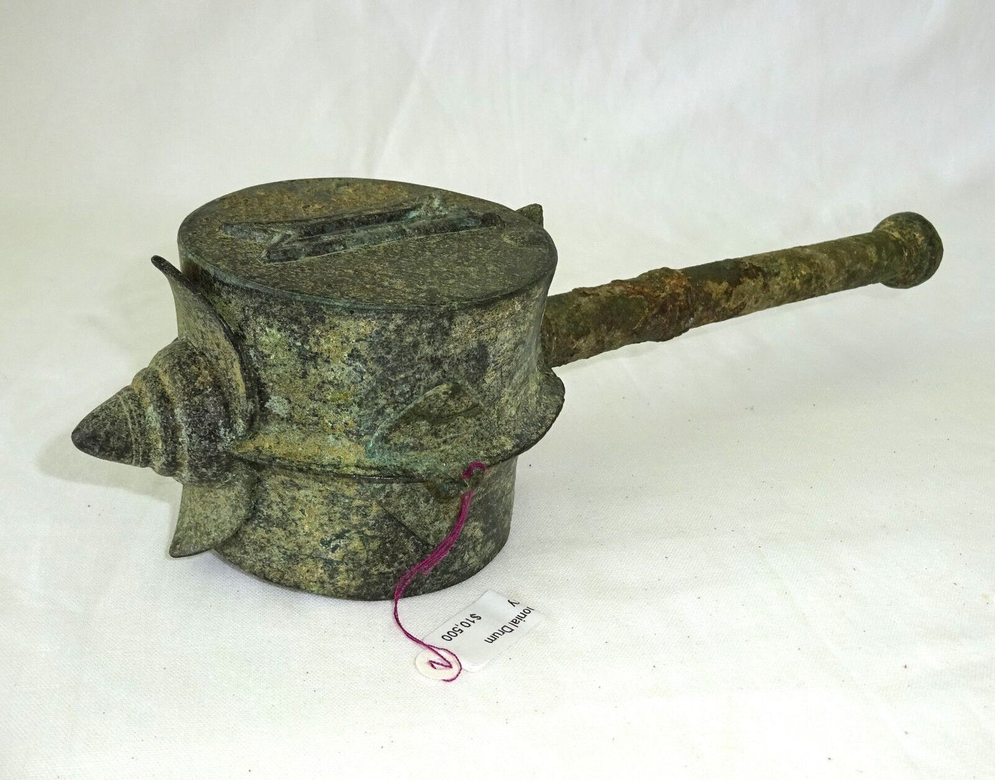 7-11C Thai Dvaravati Period Lop Buri Bronze Ritual Hand Drum (Mil)