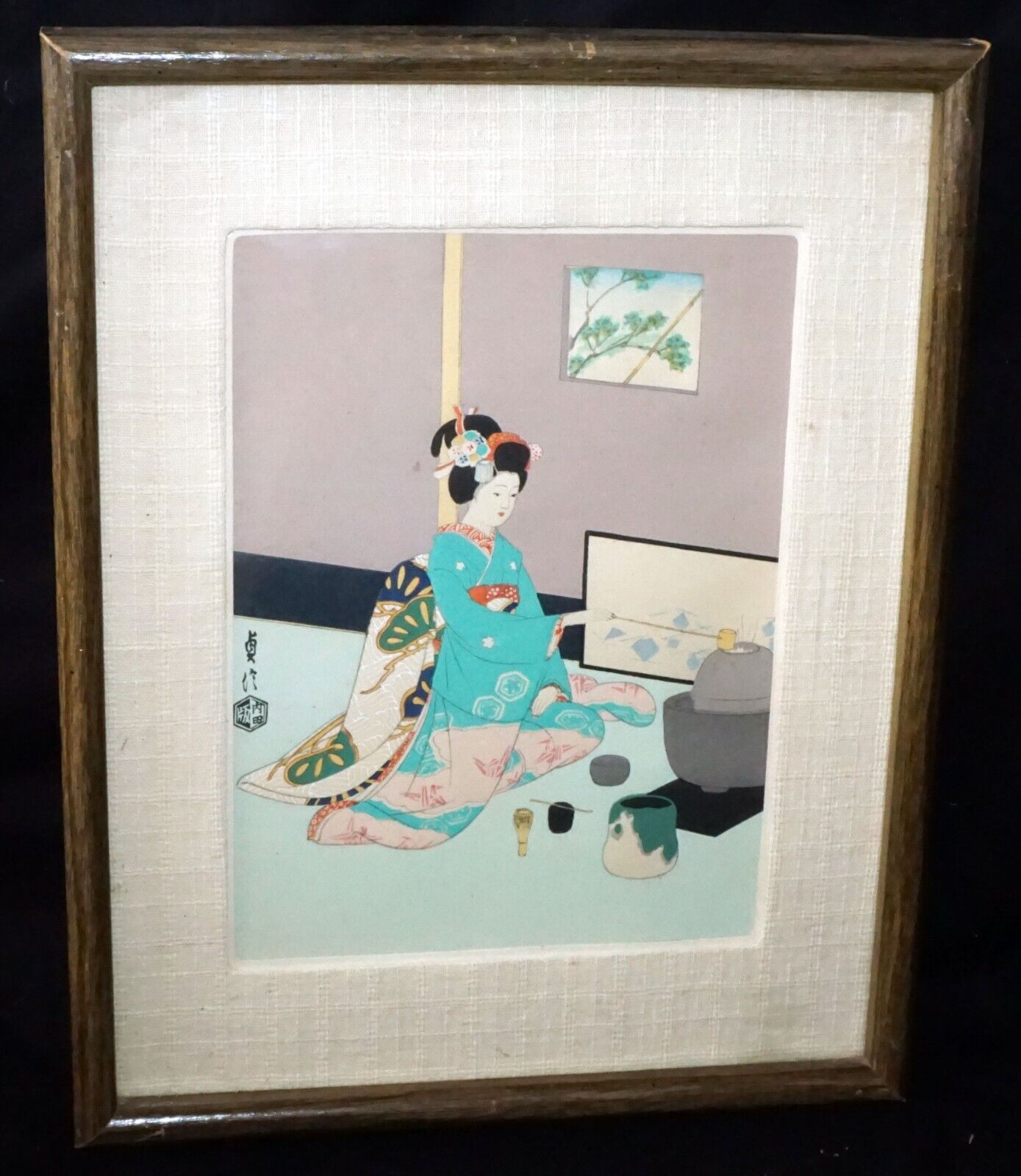 50s Japanese Woodblock Print Maiko Tea Ceremony by Hasegawa Sadanobu III(CuM)