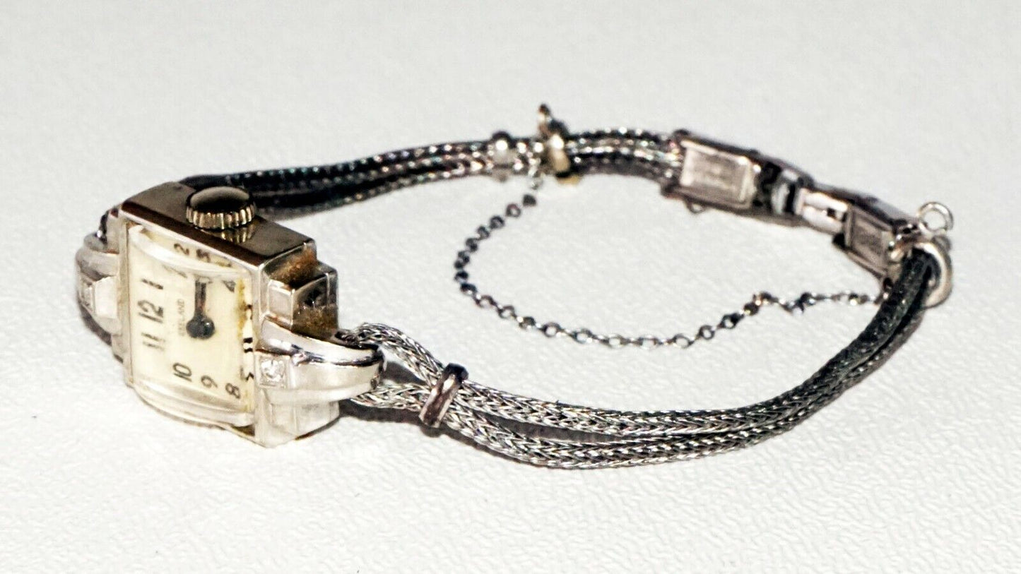 70s Swiss 14k White Gold Diamond Ladies by Seeland Baylor Watch Co. (TaE)#74