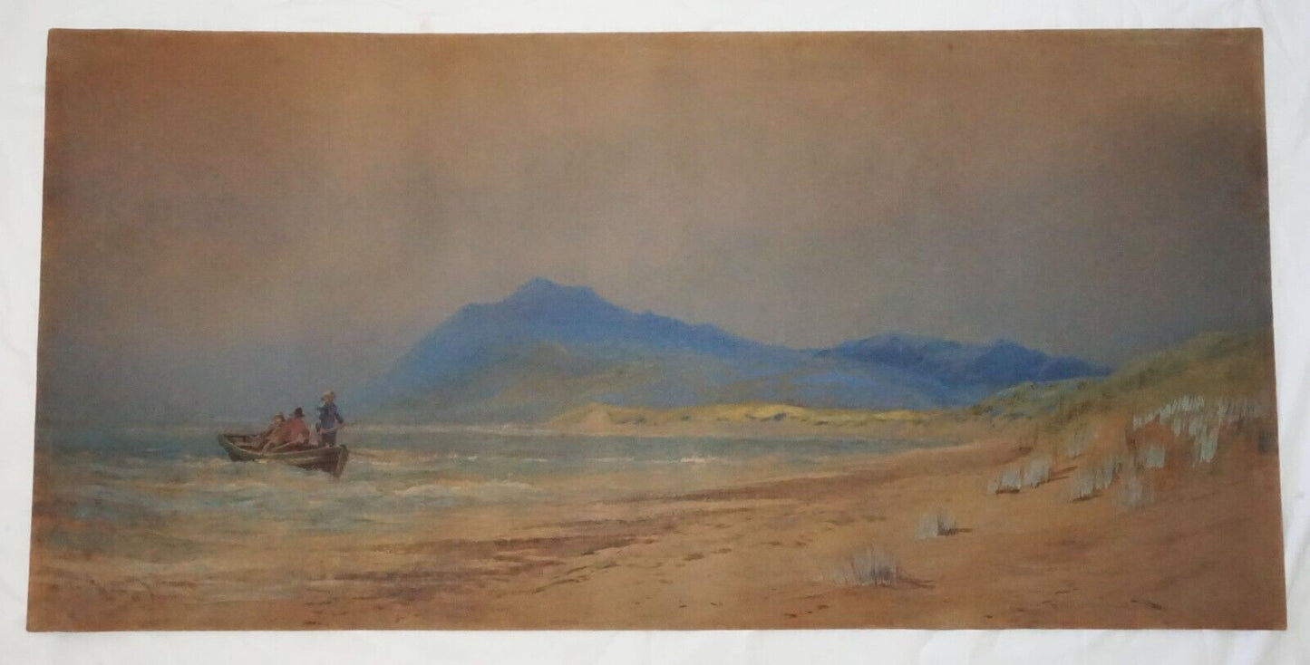1870s Irish WC Painting Fisherman at Arklow County Wicklow by John Faulkner (AhB