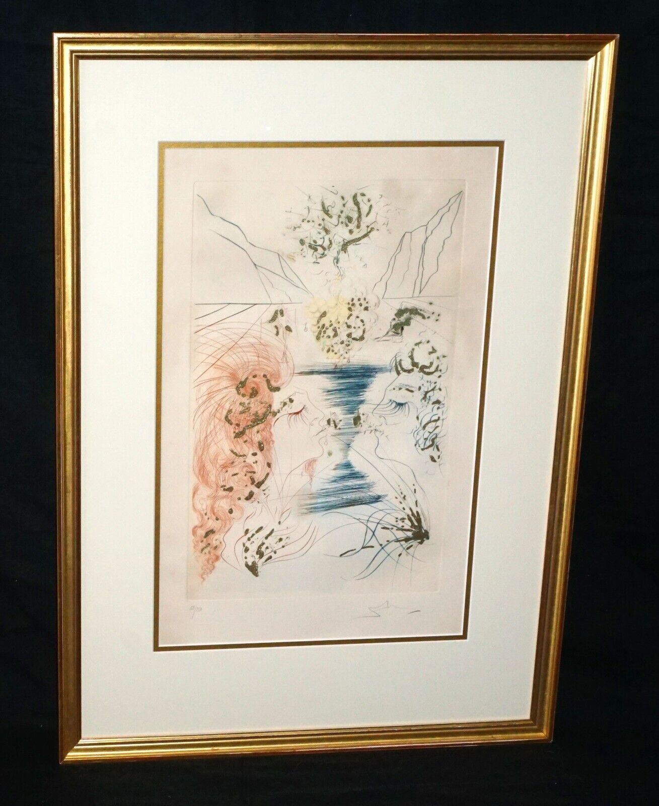 Spanish Etching w Hand Coloring Artist's Proof "The Kiss" by Salvador Dali (HiC)