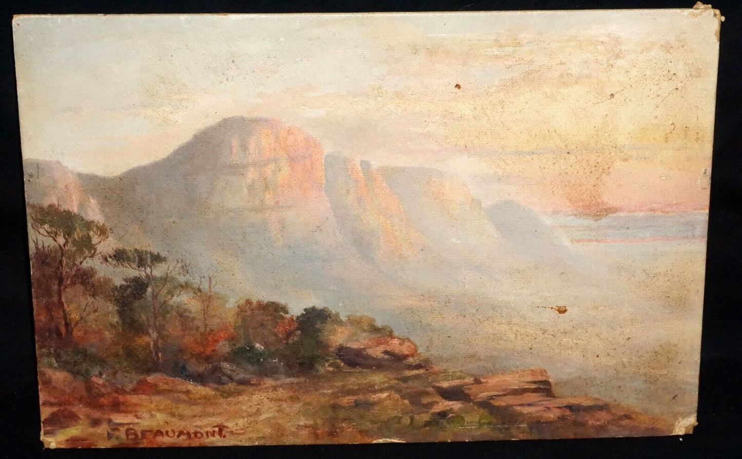 Vintage South Western Oil Painting Mountain Landscape by F. Beaumont (New)