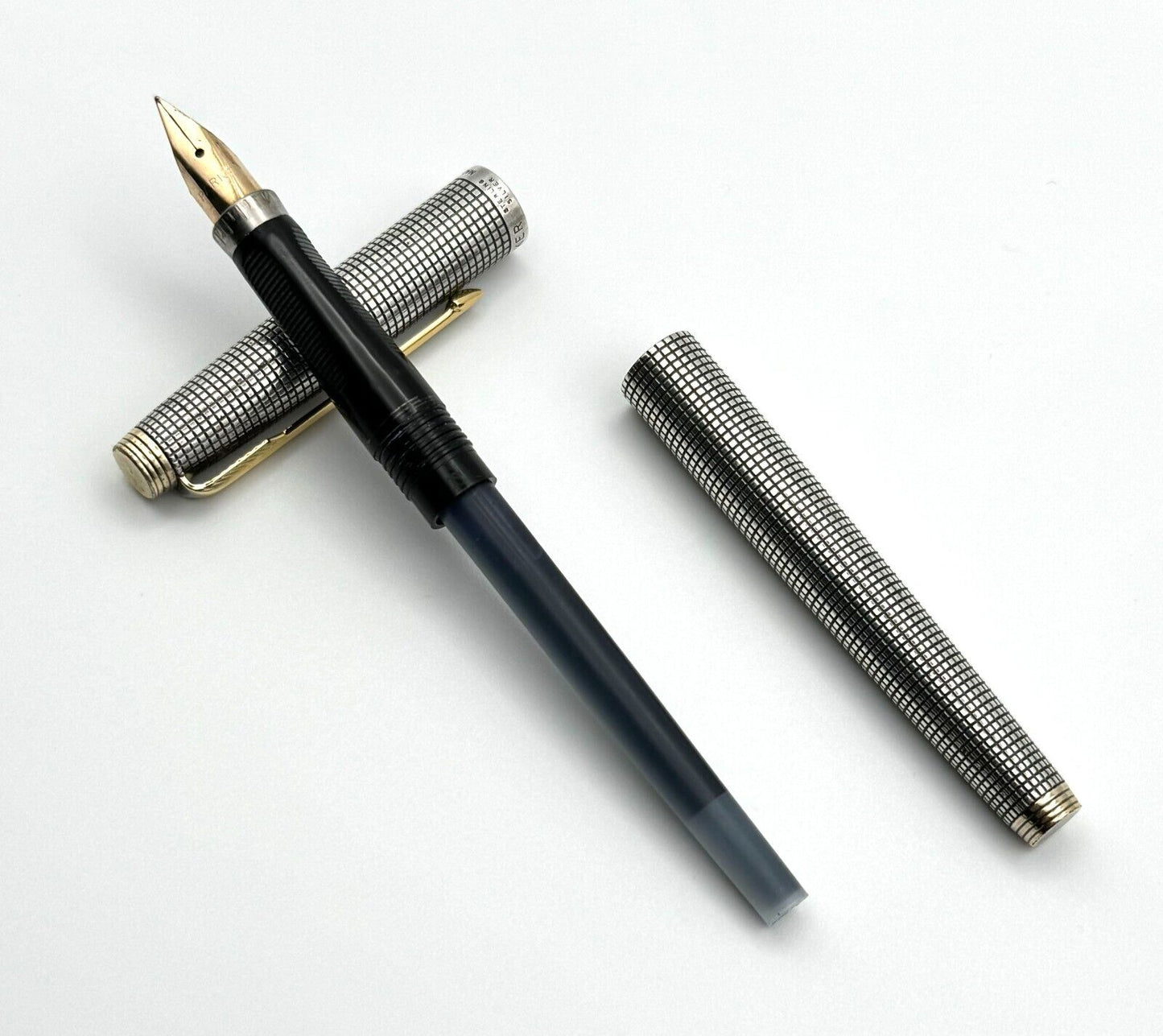 Vintage Sterling Silver Parker 75 Fountain Pen w 14K Nib Made in USA (MiM)