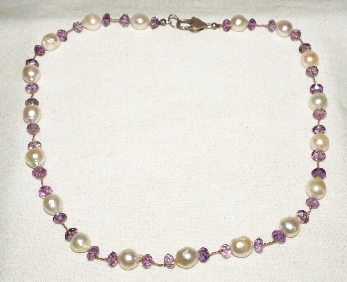 Vintage Sterling Silver Necklace w. Baroque Pearls & Facetted Amethyst (LeP)