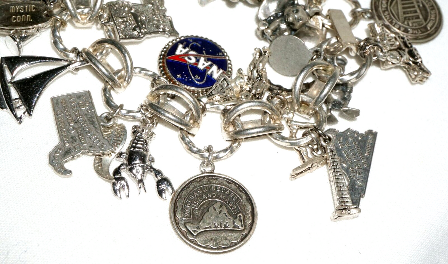 Vintage Sterling Silver Charm Bracelet w. 24x World & Travel Charms (BrM)#6