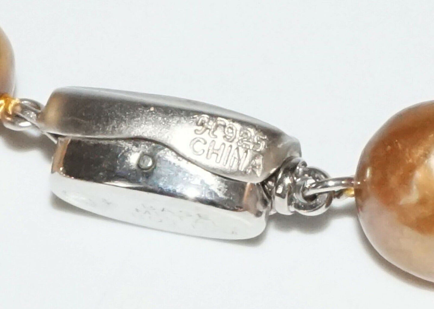 3Pc Chinese Sterling Silver Golden Baroque Pearl Necklace & Earrings (SaR)#442