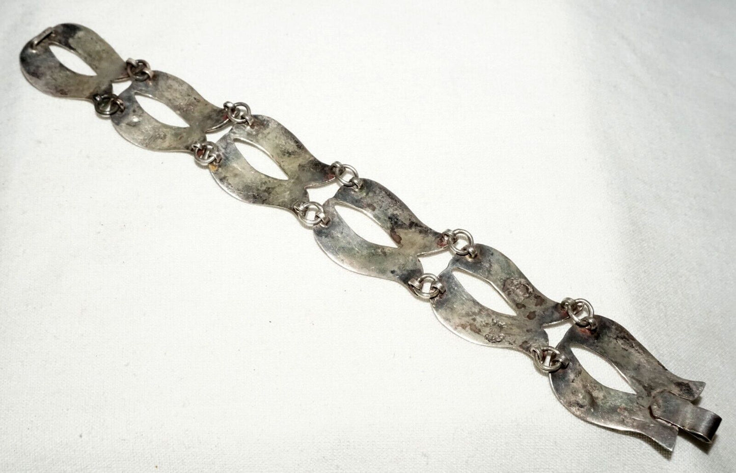 Vintage Mexican Modernist Sterling Silver & MoP Link Bracelet by DHS (TuD)