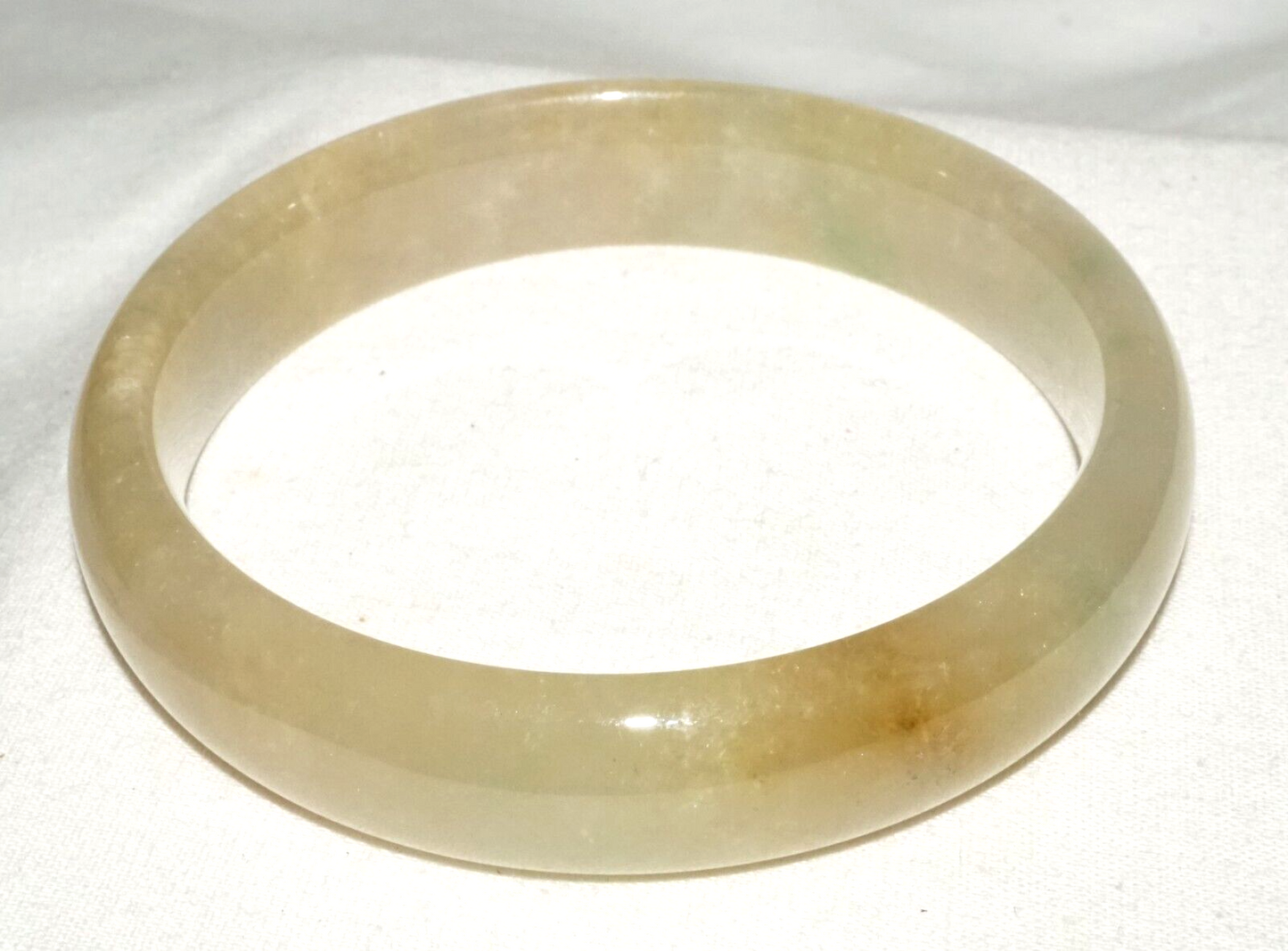 Vintage Chinese Semi Translucent Yellowish Green Jade Bangle Bracelet (InS)#L3